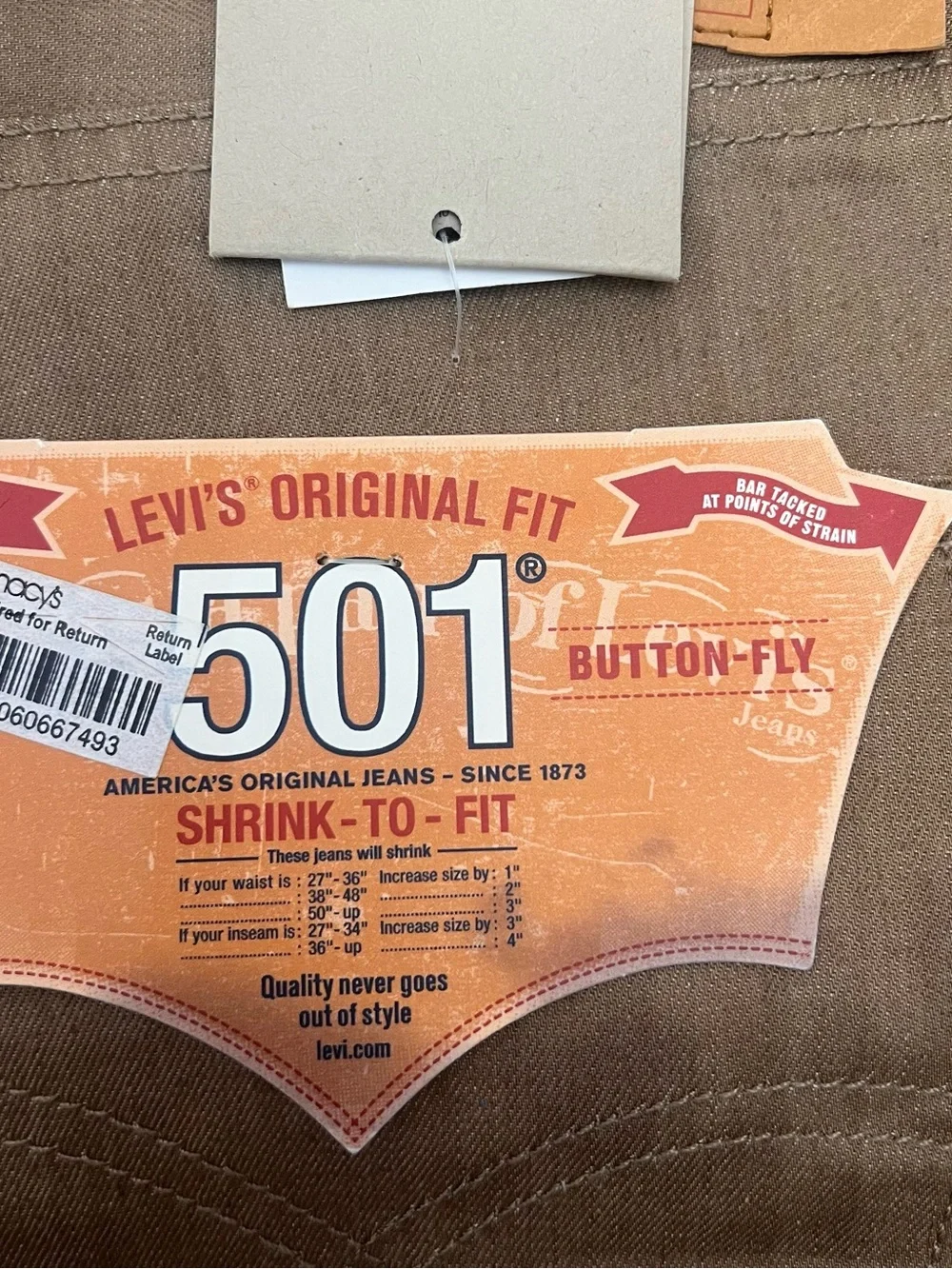 Brand New with Tags Levi's 501 Shrink-To-Fit Jeans 34x30